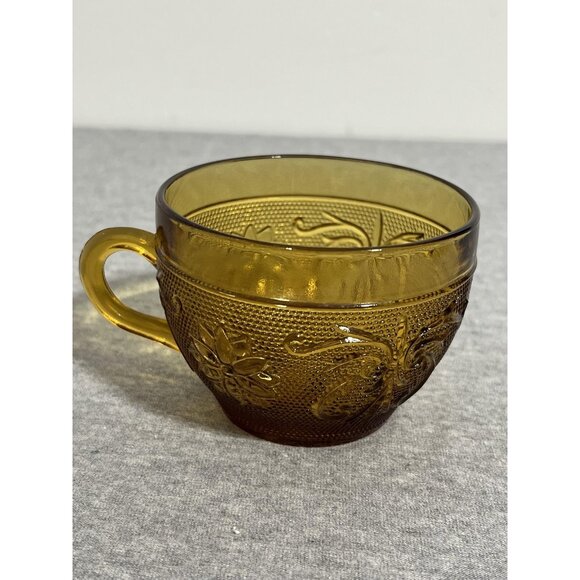 Vintage Amber Glass Coffee Tea Cups Set of 6 Federal Madrid Floral Scroll Retro - Picture 6 of 13